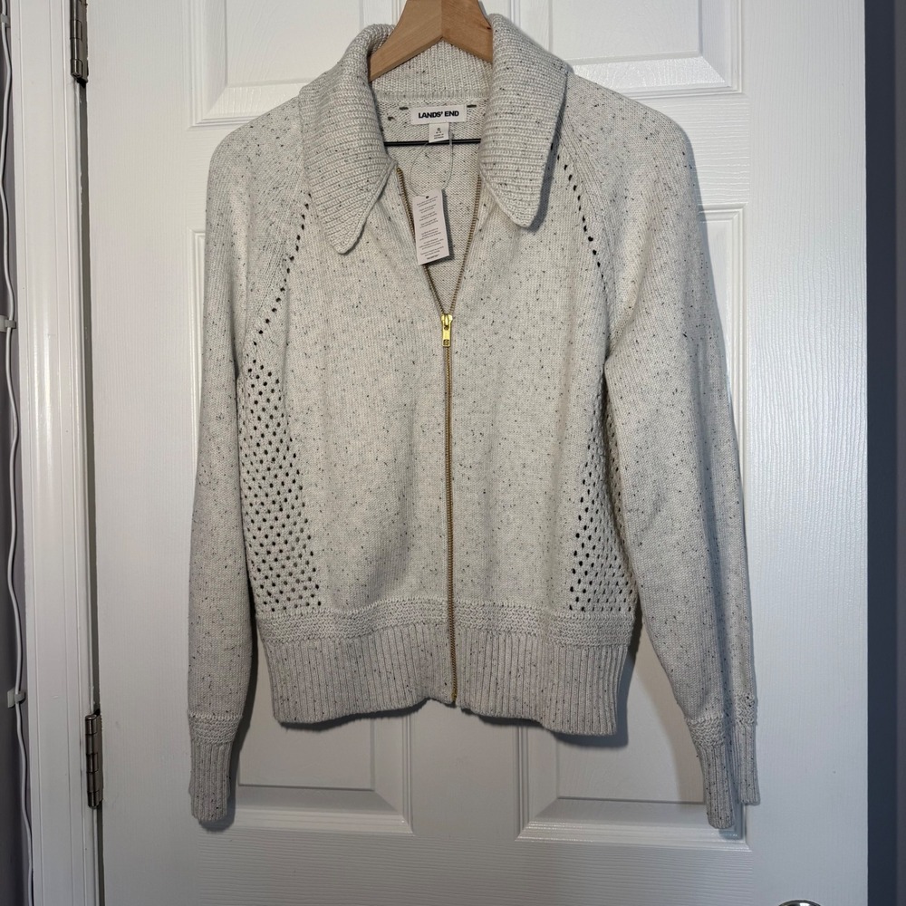 NEW Lands' End Drifter Large Collar Zip Front Cardigan Sweater Small 4-6